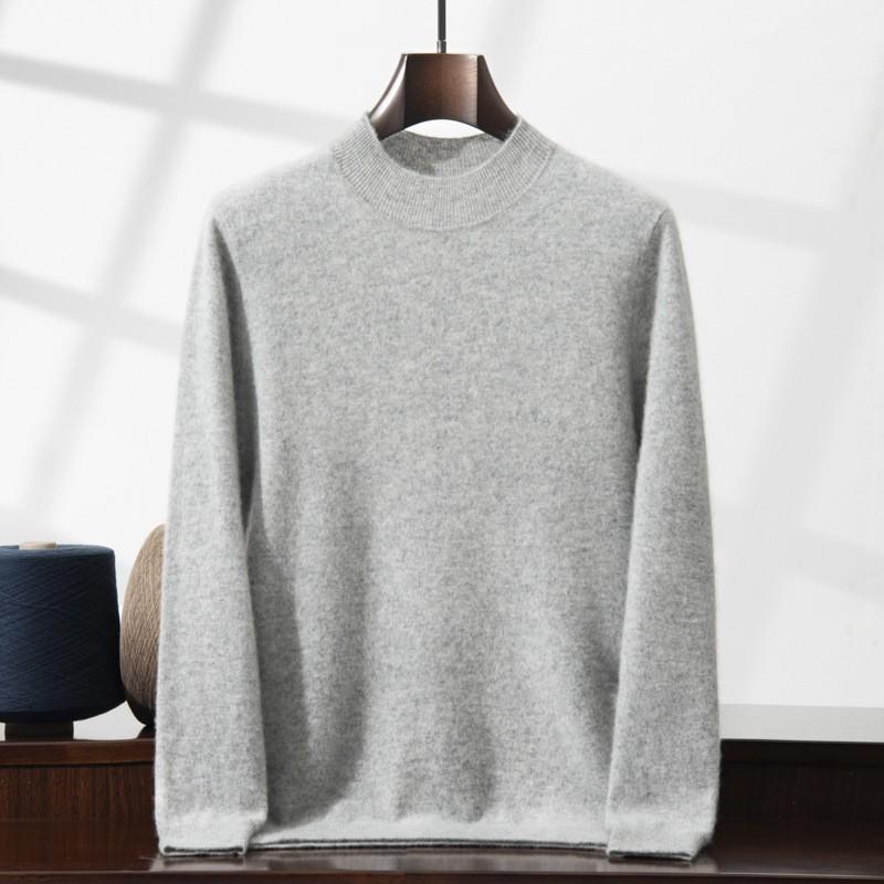 New cashmere sweater men's semi-turtleneck pullover thickened sweater loose and versatile solid color cashmere knitting
