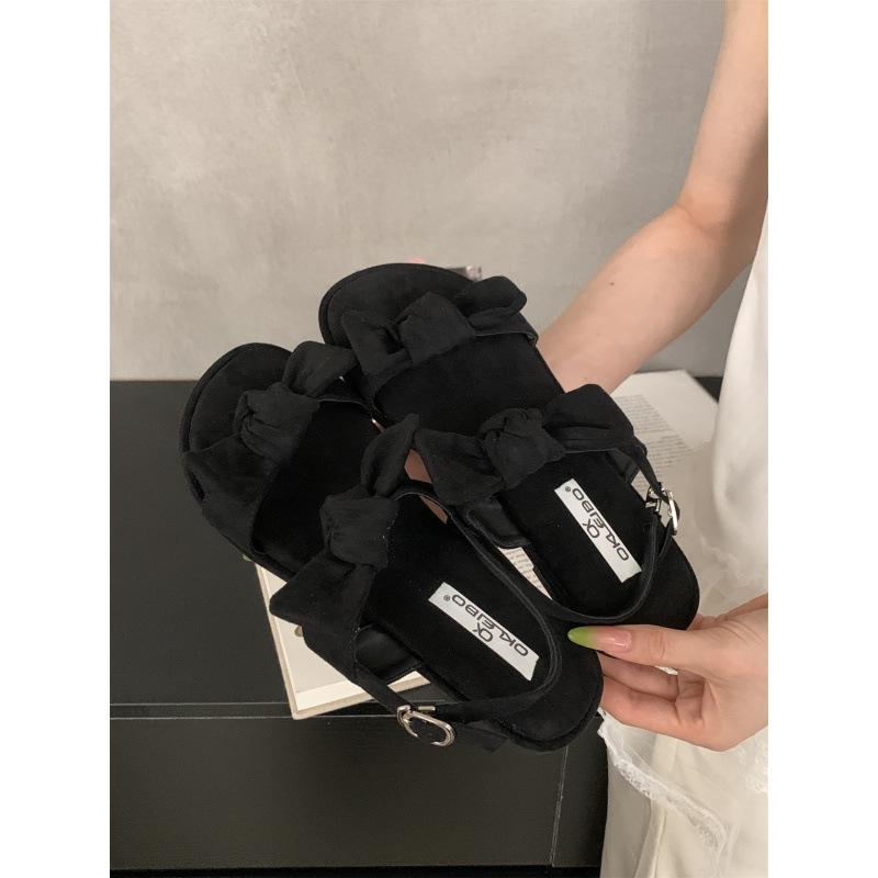 Soft-soled shoes for women 2025 summer new fashion versatile bow with thick heel sandals for women