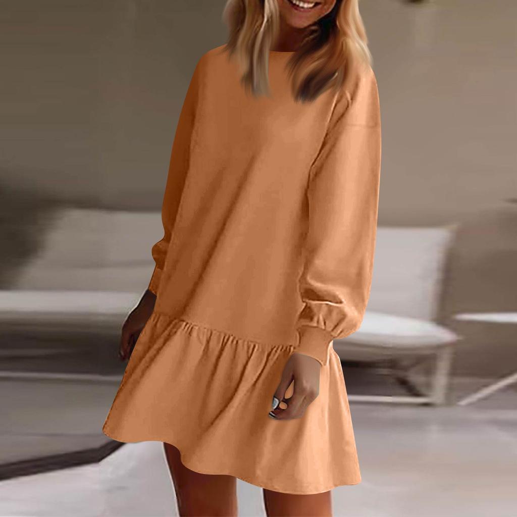 Women's  Long Sleeve Pullover Top Knit Ribbed Knit Patchwork Sweatshirt Dress Casual  Dresses