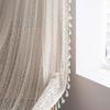 Vintage Geometric Wave Lace Curtain with Tassel, Romantic Semi Sheer Light Filtering Lace Drapes for Living Room Bedroom Kitchen, Multi-Size Available