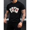 T-shirt noir à manches courtes et col rond pour homme avec imprimé graphique des quatre As de jeu, tissu doux en mélange de coton, style streetwear décontracté pour le quotidien