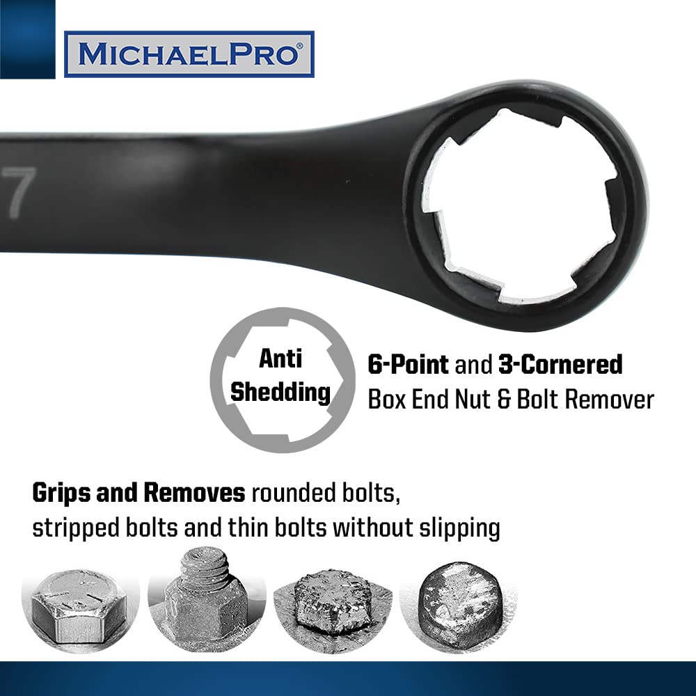 MichaelPro MP001218 Black Oxide Bolt Extractor Offset Wrench and Socket Set 6 Point Round Box End Nut Bolt Remover Stripped Thin Bolt Remover with