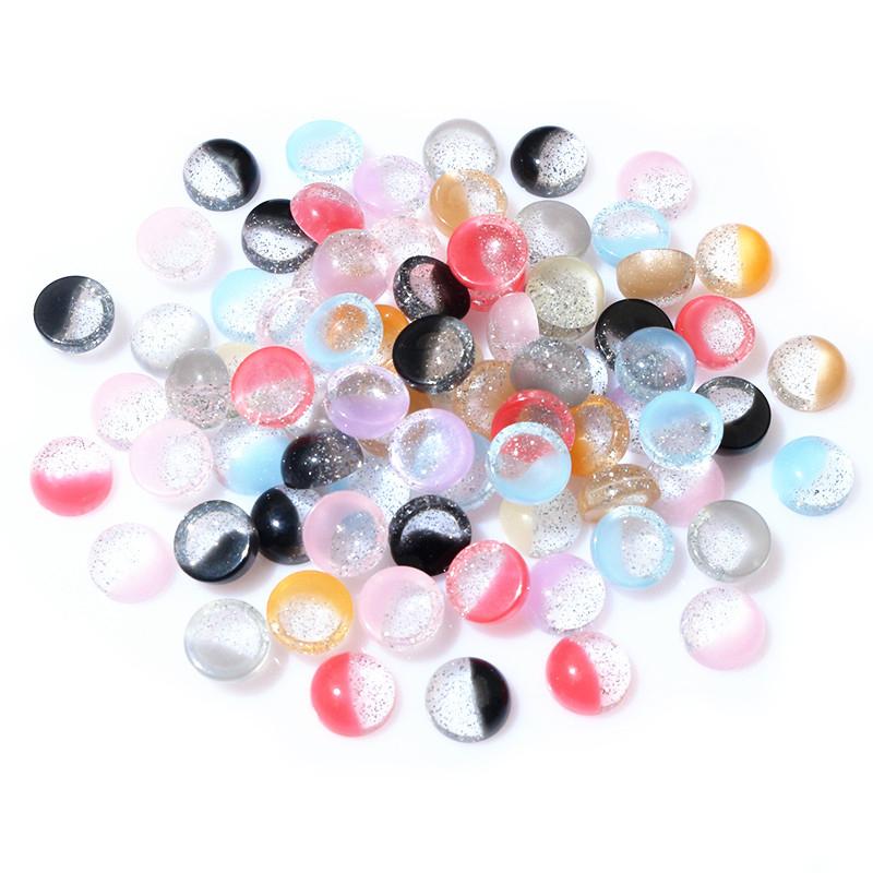 50 Stück 8mm Rund Zufällige Mischfarben Eingebaute Muschel Flache Rückseite Harz Cabochons Cameo DIY Schmuckherstellung Zubehör Findings