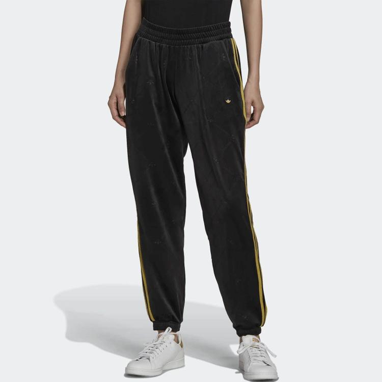 Adidas Originals Velour Embossed Logo Cuffed Retro Sports Knit Pants Women bottoms H18023