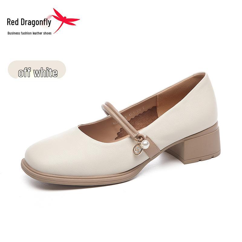 Red Dragonfly Summer 2024 Women s Genuine Leather Square Toe Mary Jane Mid-Heel Shoes 38