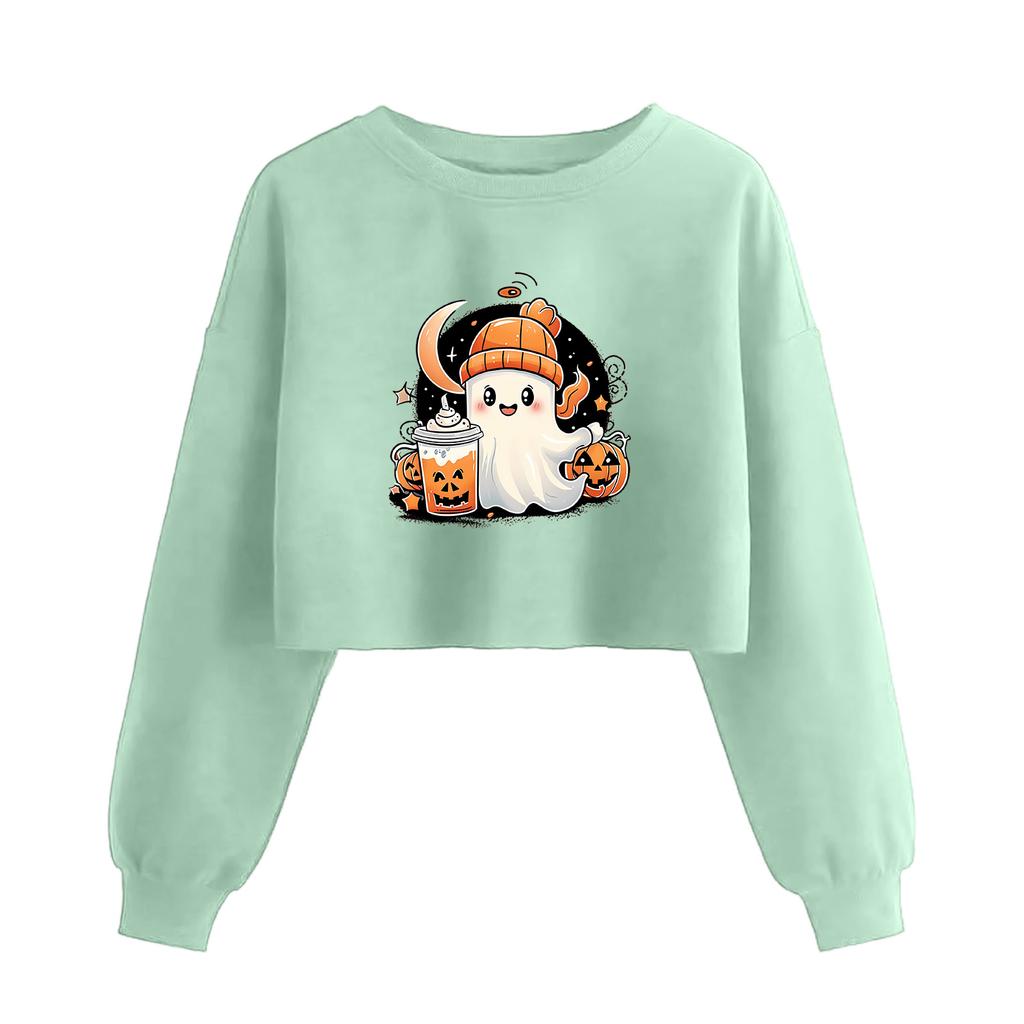 Women's Fashion Halloween Printed Navel-Exposed Long Sleeve Pullover Sweatshirt