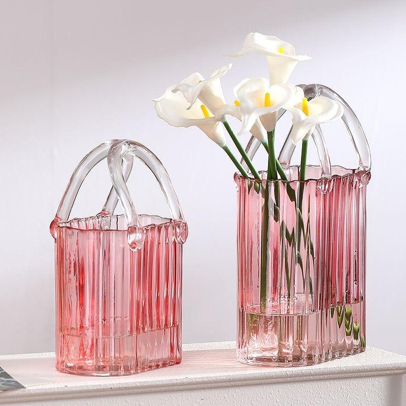 Trendige Glas-Handtaschen-Vase, Kreative Blasen-Fischglas-Blumenvase für Tischplatte, Hydroponische & Dekorative Blumen