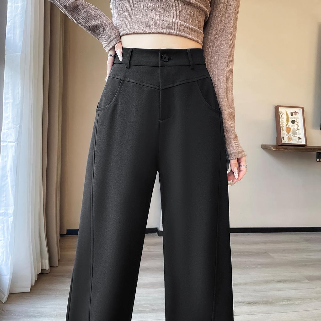 2025 Spring Summer Elegant Suit Wide-leg Pants Women's New Straight Mop Casual Trousers Narrow High Waist Drap Suit Pants