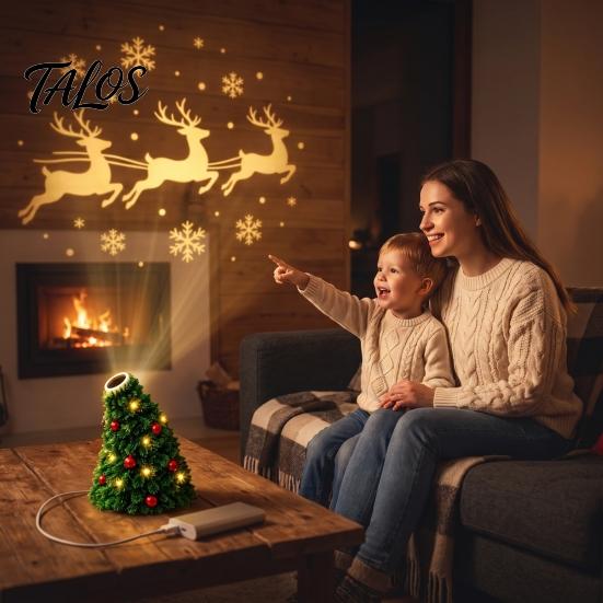 USB Powered Light Christmas Tree Projection Light, Plug-and-Play LED Projector with 6 Festive Holiday Party Decor Scenes, Flexible Gooseneck Lamp for