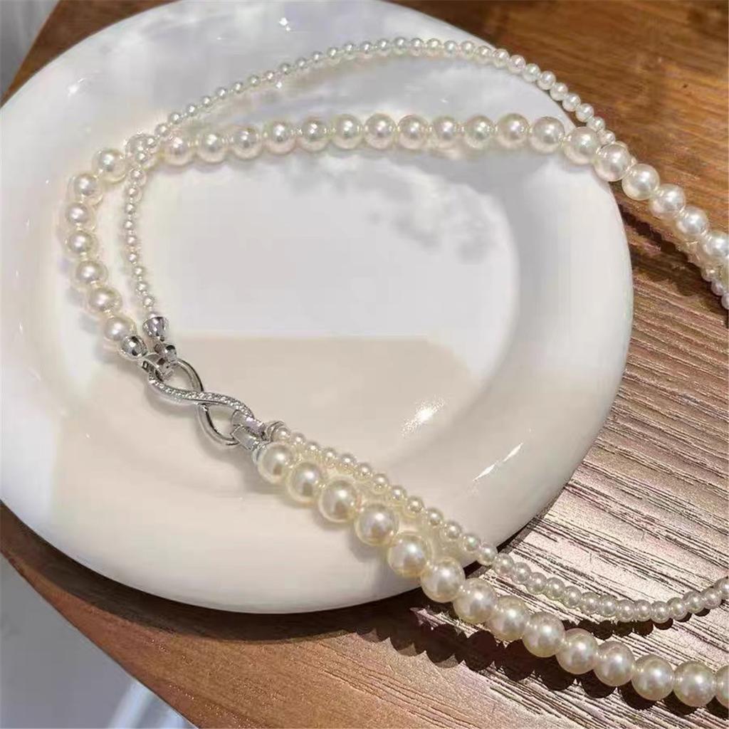 Tooxika Luxury Elegant Temperament 8 Word Ring Buckle Detachable Multi-wearing Pearl Necklace Collarbone Chain Jumper Chain