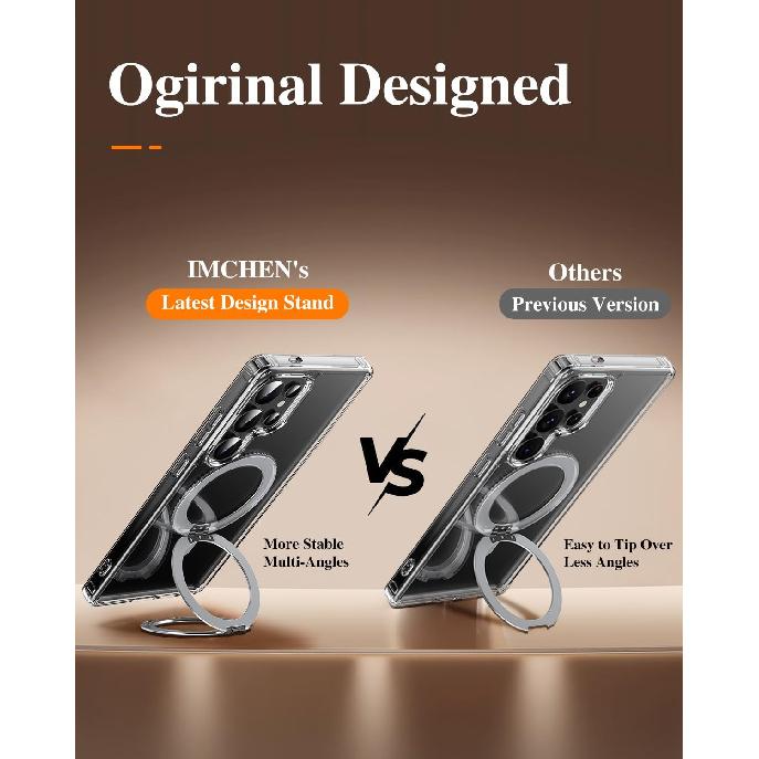 IMCHEN for Samsung Galaxy S25 Ultra Protective Clear Case with Enhanced 360° Swivel Ring Holder, Clear