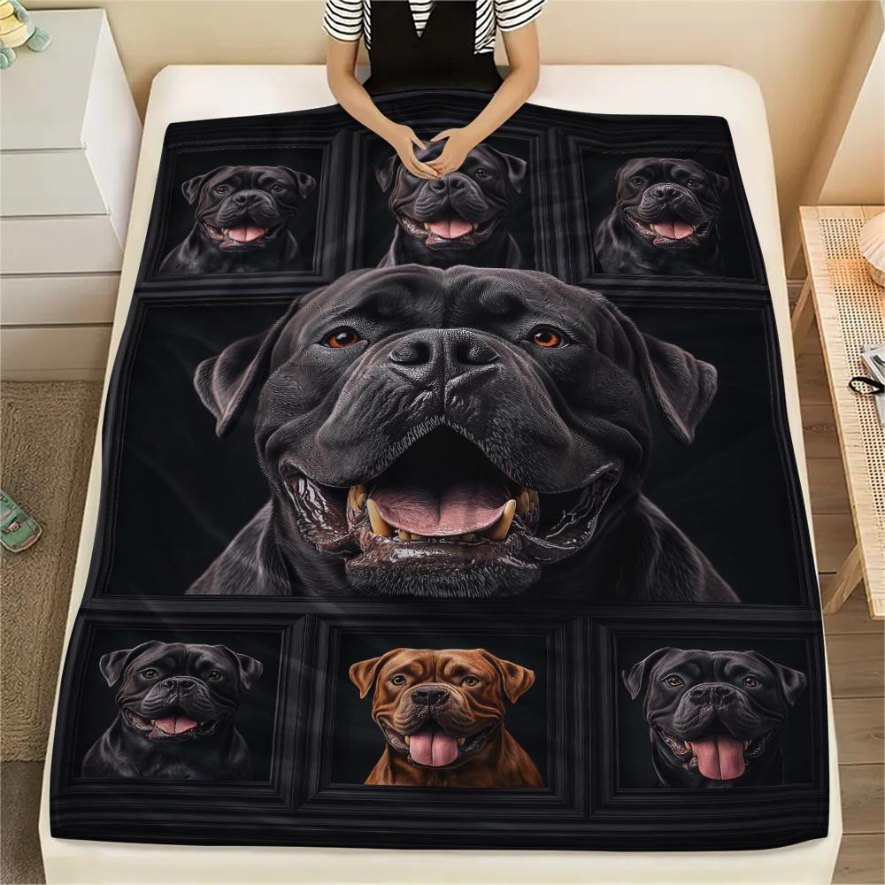 1Pc Bull Dogs Print Flannel Blanket, High quality Comfortable for All Seasons, Home Decor, Warmth and Comfort, Perfect for Christmas Gifts