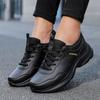 All Black Sports Shoes, Waterproof Casual Shoes with Leather Surface, Not Tired After Standing for a Long Time, Soft-soled Non-slip Running Shoes