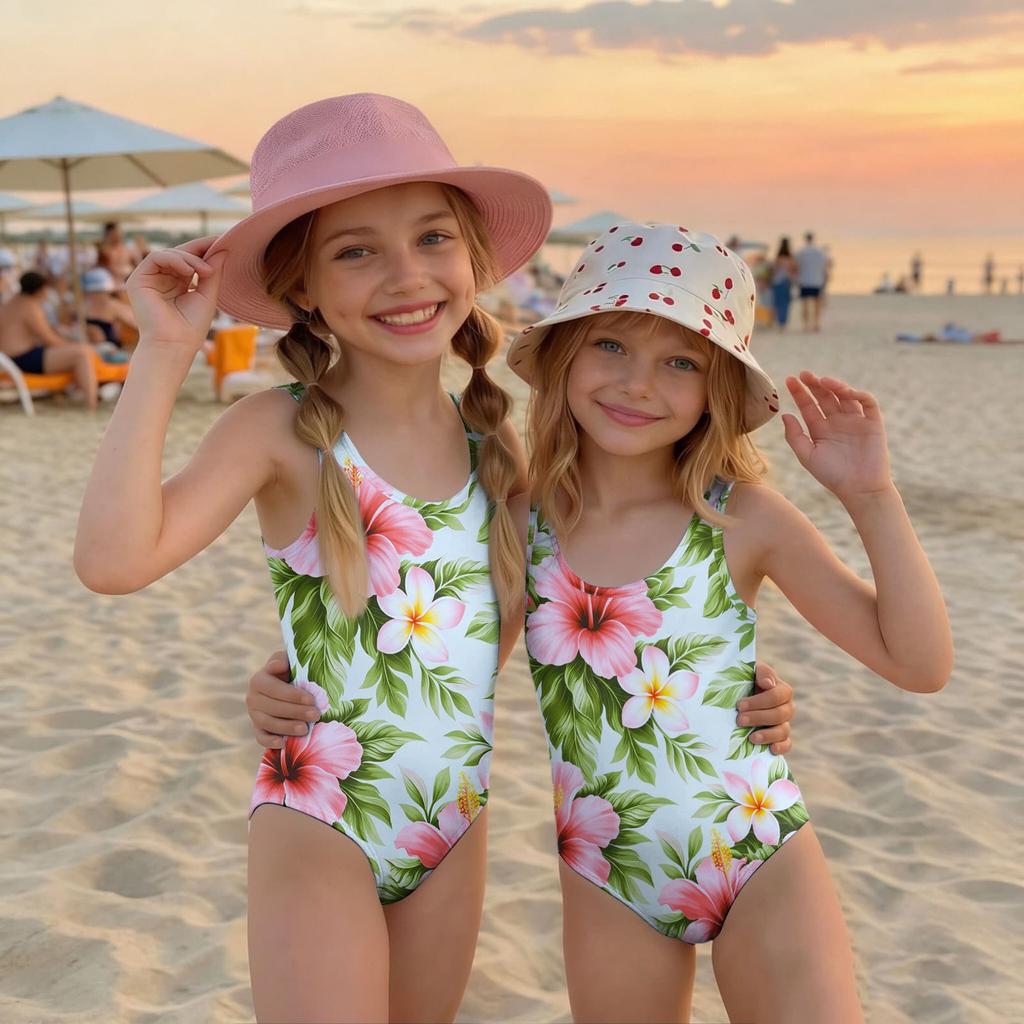 Girls One Piece Swimsuit Summer Kids Swimwear Beachwear Hawaiian Print Casual Fashion Swim Suit for Children