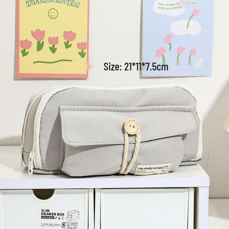 Japanese-Style Large-Capacity Pencil Case for Students - Simple Stationery Box for Elementary to High School