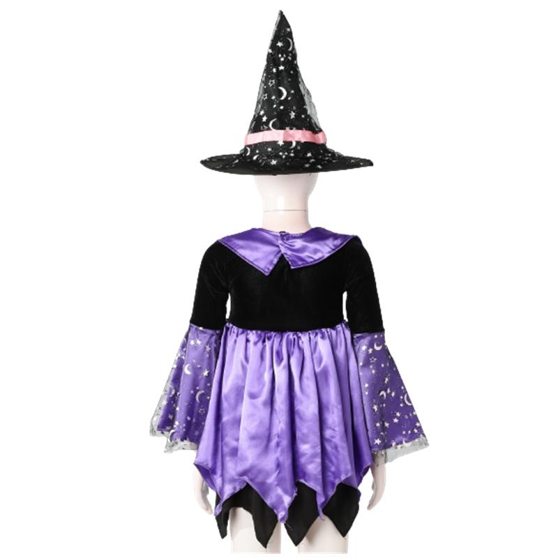 Hexen Kostüm Kinder Mädchen - Komplettset Mit Kleid, Hut & Accessoires