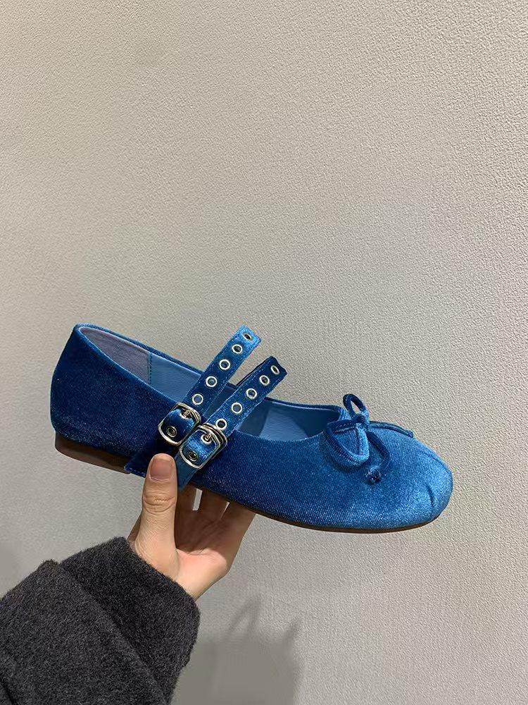 

2025 New Spring Designer Women Ballet Shoes Fashion Butterfly-knot Shoes Concise Soft Sole Flats Shoes 40 синий