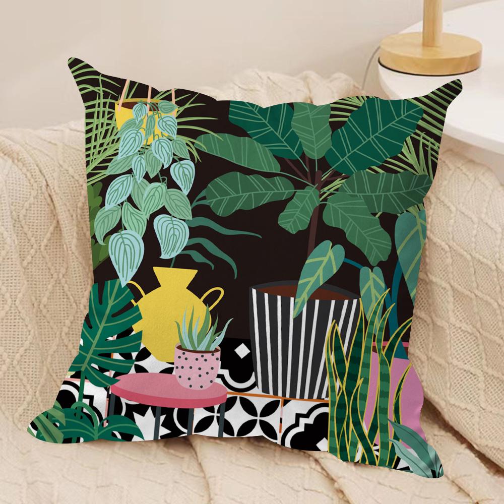 Botanical House Cushion Cover Soft Plush Fabric DoubleSided Printed Sofa Cushion Cover for All Seasons Home Decor Gift