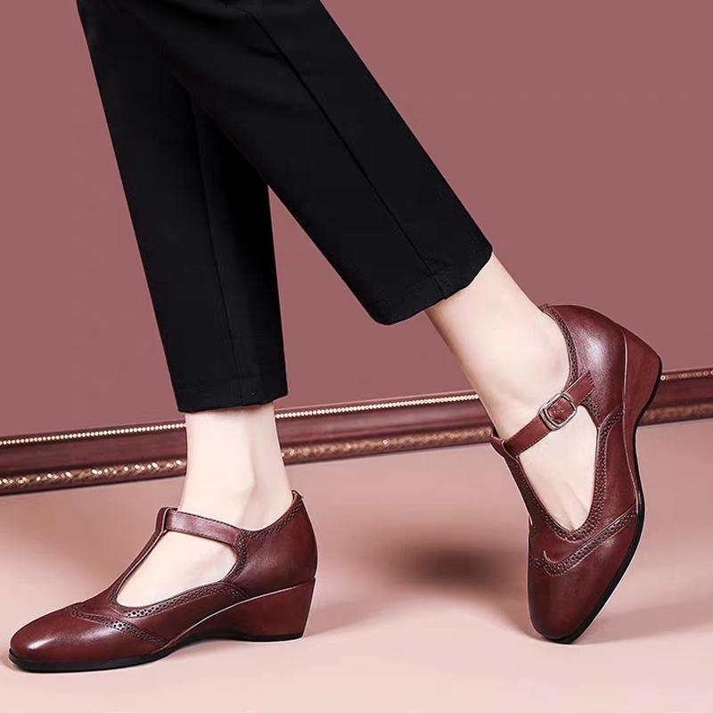 Fashionable Women's Flats, Chunky Heel Soft Sole Soft Upper Middle-Aged Shoes, Elegant Versatile Women's Shoes