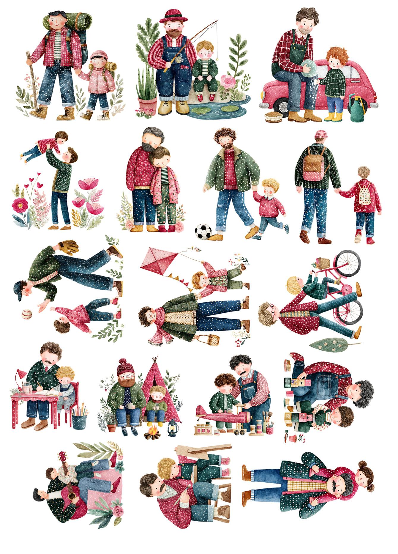 

17pcs Watercolor Cute Father-son activity Decorative Stickers for Planner Journal Notebook Ins diy stationary scrapbooking