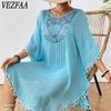Women's Fashion Summer Spring Solid Color Print 1/2 Sleeves O-Neck Beach Dresses Naks and Pareo