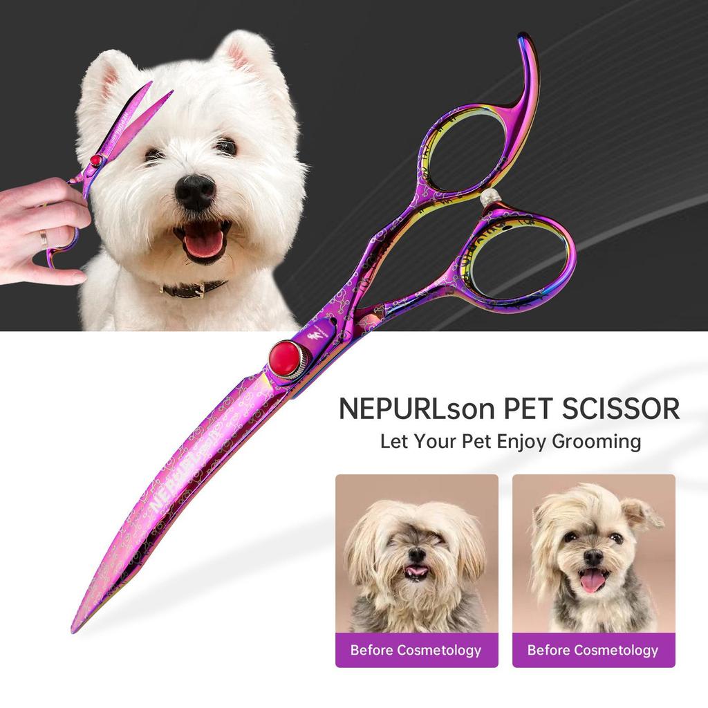 7.5-inch VG10 Curved Pink Pet Grooming Scissors with Bag