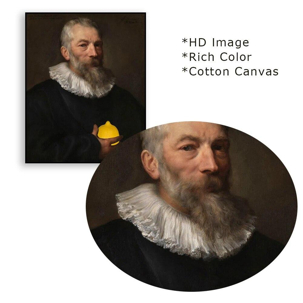 Vintage Portrait Poster Funny Portrait of Marten Pepijn with Lemon Print Alter Art Baroque Oil Painting Canvas Kitchen Decor