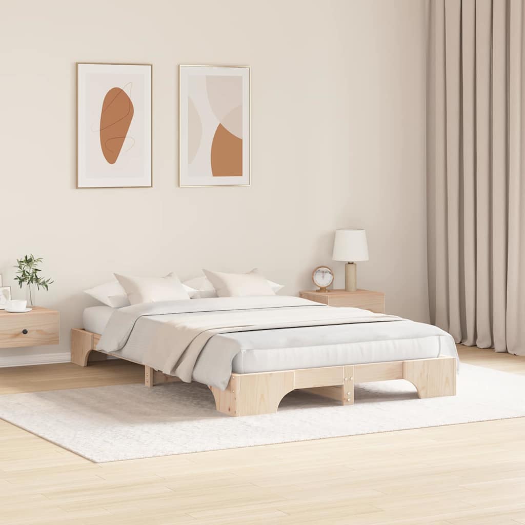 Natural Wooden Bed Frame 120 x 190 cm Solid Pine Wood