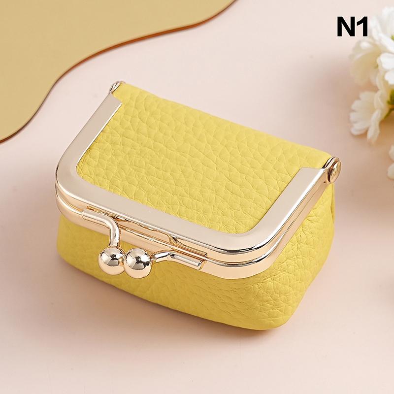 

Wallet Genuine Leather Kiss Lock Coin Purse Solid Color Square Leather Jewelry Bag Multifunctional Mini Small Item Bag Earrings as the picture