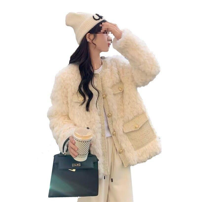 FASHION Thickened small fragrant style lamb wool foreign style winter versatile outer wear plush loose top ins trendy Clothes