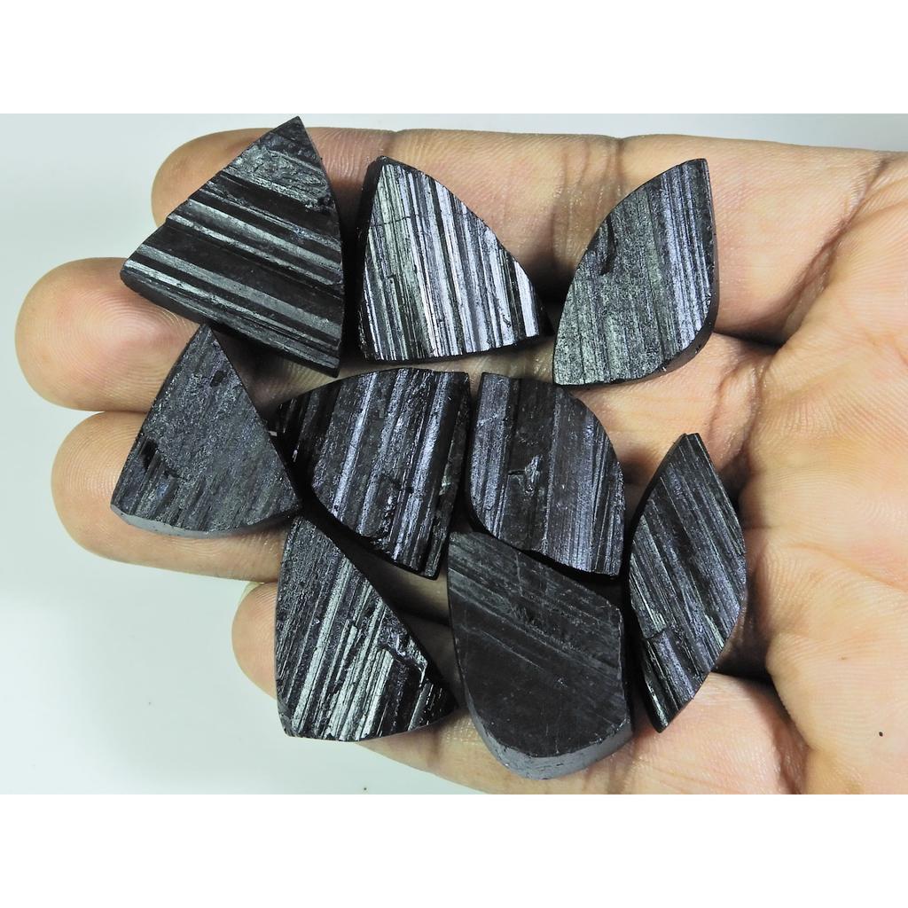 285Cts. Natural Black Tourmaline Fancy Cabochon Loose Gemstone 09 Pcs Lot C-355
