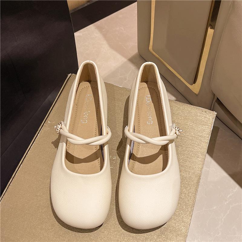 With skirt single shoes women's spring and summer versatile retro round head shallow mouth Mary Jane shoes tide
