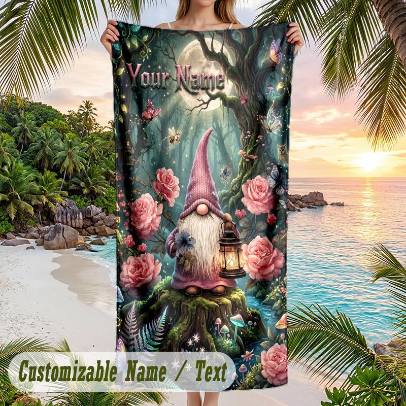 Gnom-Thema Strandtuch Personalisiert mit individuellem Namen & Text Weiches Schnelltrocknendes Strandtuch für Schwimmen Reisen