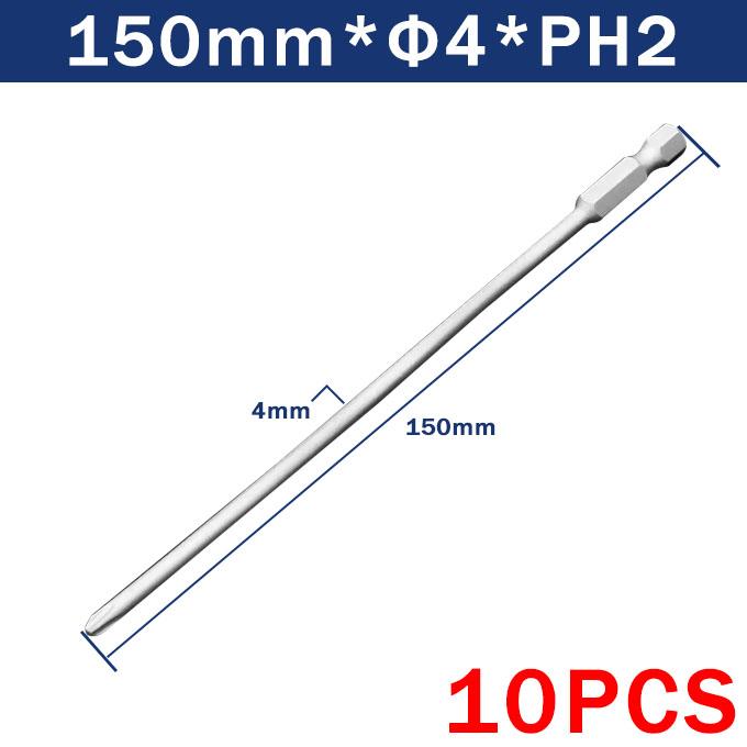 10Pcs Cross Screwdriver Bit 1/4'' Hex Shank Phillips Head Wind Drill 150mm Wrench Magnetic Socket Tool PH1 PH2 4.0 4.5 5.0 6.0