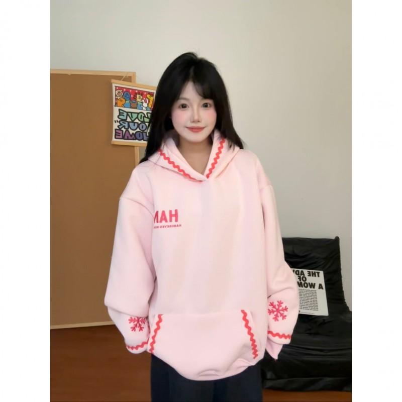 Womens Vintage Striped Snowflake Embroidered Hoodie Fall Loose Casual Top