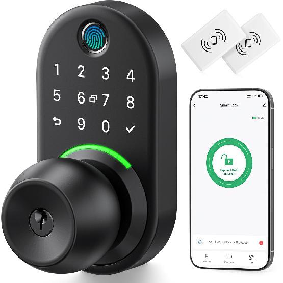 Tastatur Smart Türschloss mit Knauf, Yamiry Schlüsselloses Digitale Schloss mit Griff, Elektronischer Fingerabdruck-Knauf für Haustür, Passcode generieren