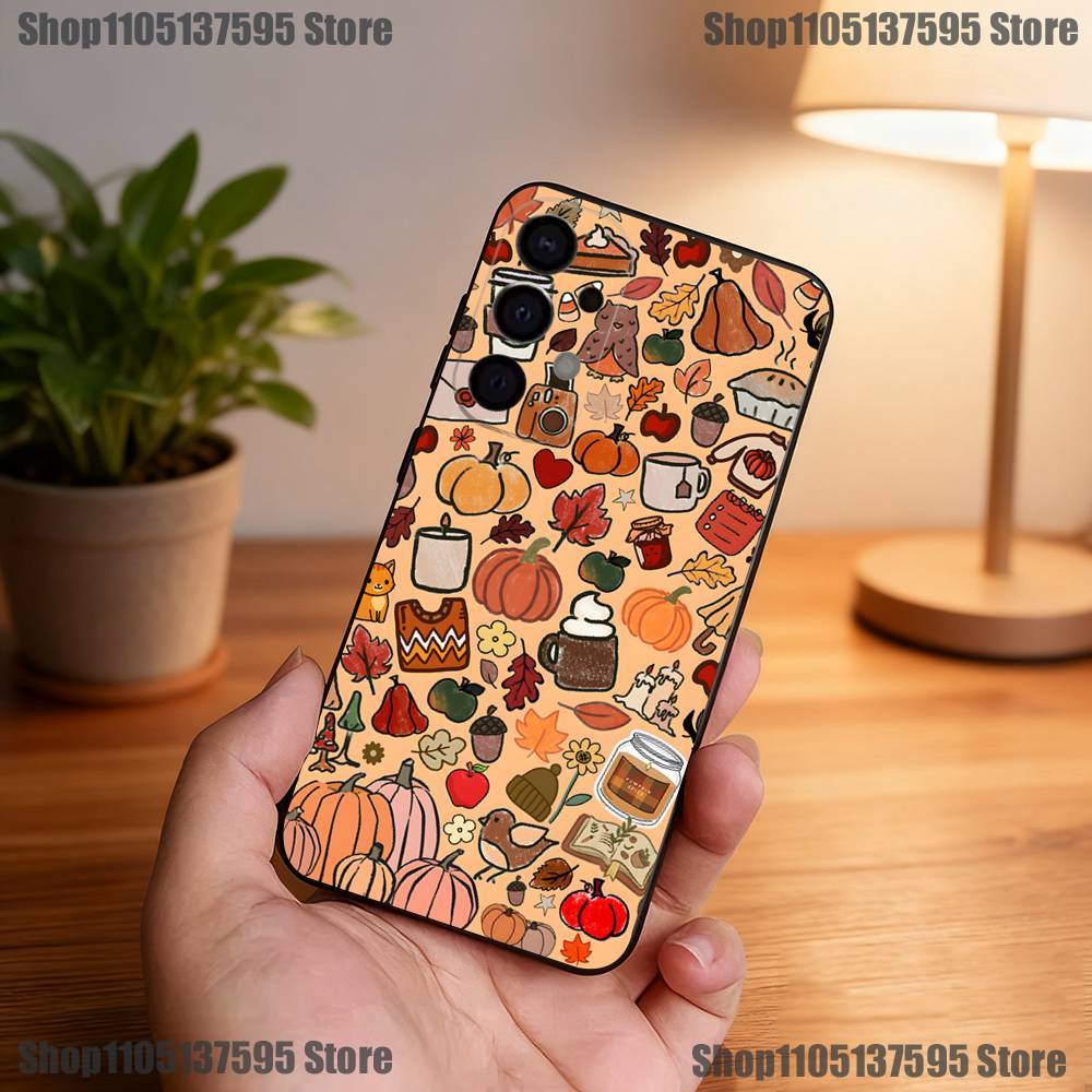 Herbstlaub Kürbis Handyhülle Für Samsung S25,S24,S21,S22,S23,S30,Ultra,S20,Plus,Fe,Lite,5G Schwarze Hülle