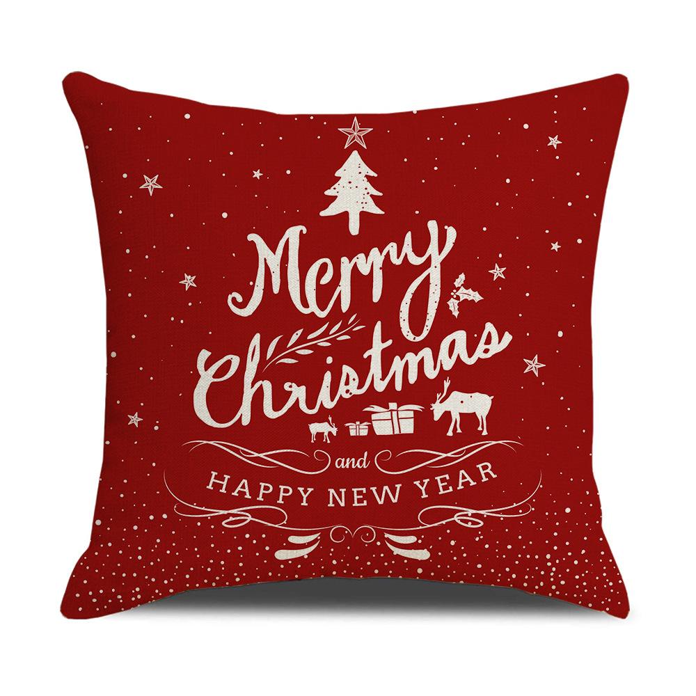 Christmas Pillow Cover Christmas Pillow Linen Cartoon Print Holiday Home Bed Cushion Cover