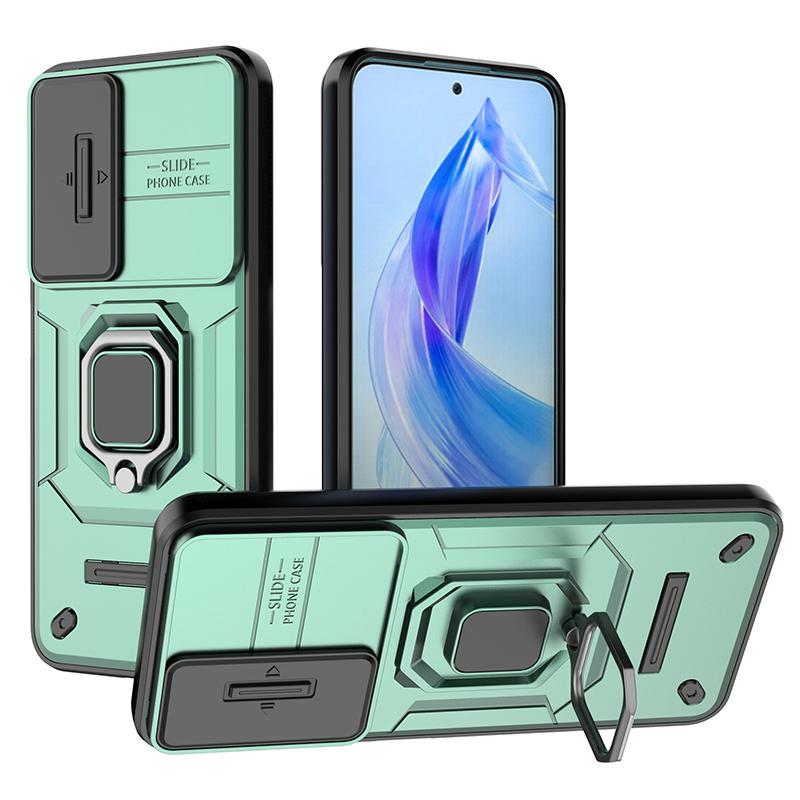 For Honor 90 Lite 5G/X50i 5G Case PC+TPU Slide Camera Lid Phone Cover with Kickstand