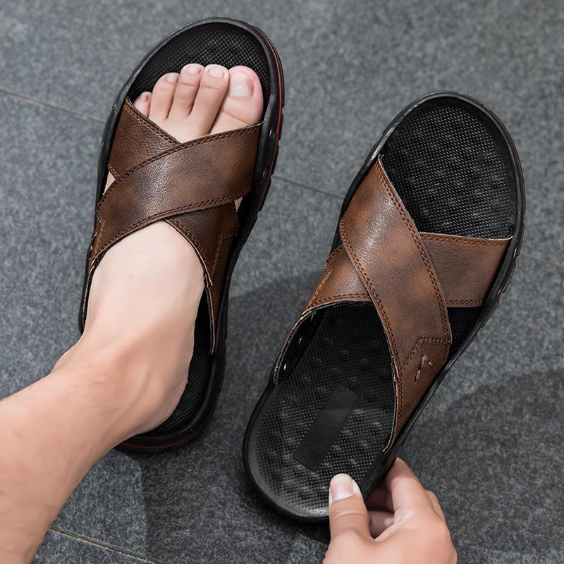 Men's Trendy Plus Size Genuine Leather Sandals - Soft Sole/Surface, Indoor/Outdoor, Spring/Summer Collection