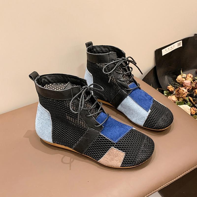 New Sandals for Women's Summer Retro Versatile Mesh Hollow Breathable Headband Thick Sole Casual Outwear High Top Sandals