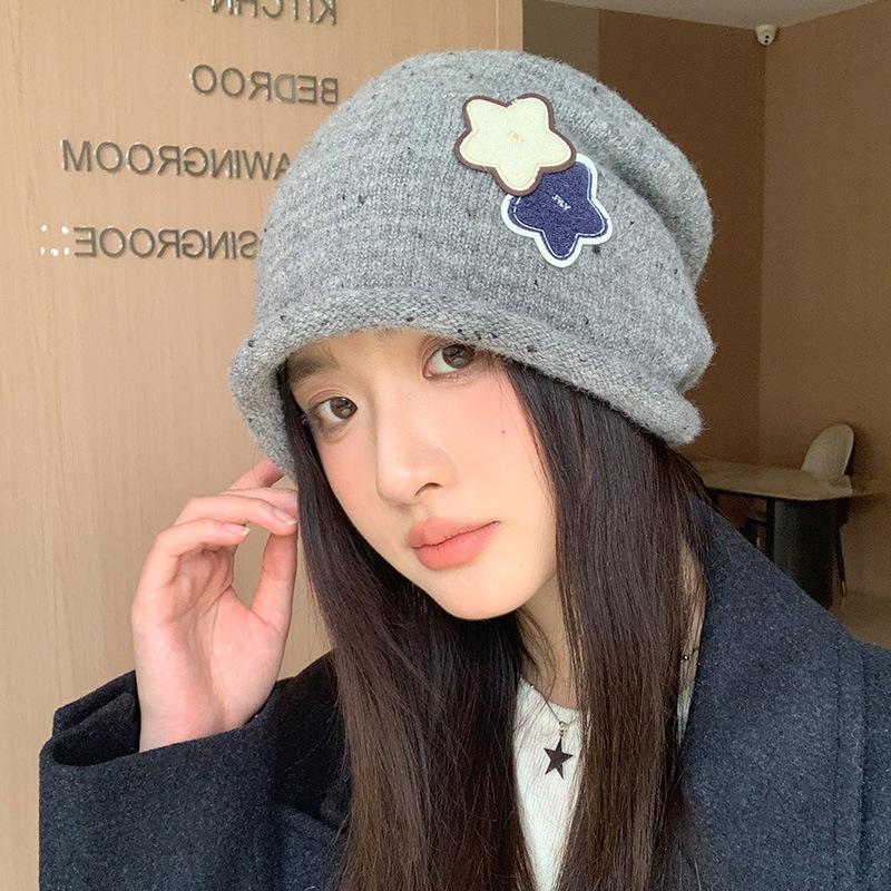 Autumn and Winter New Star Sticker Warm Hat Women's Velvet Windproof Pullover Hat