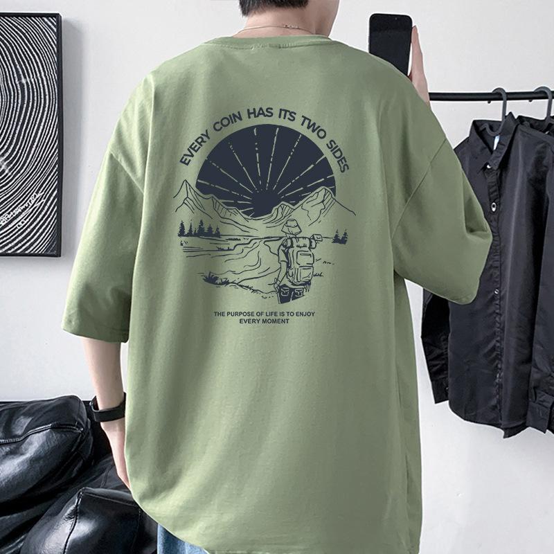Heavyweight Combed Cotton T-Shirt Men's Oversized Drop Shoulder O-neck Tee
