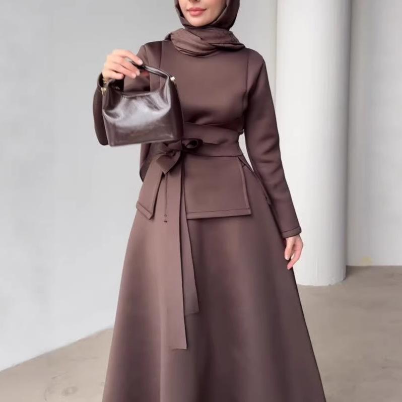 Cross-border Europe, America, Amazon autumn new women's clothing commuting fashion temperament lace-up base comfortable dress