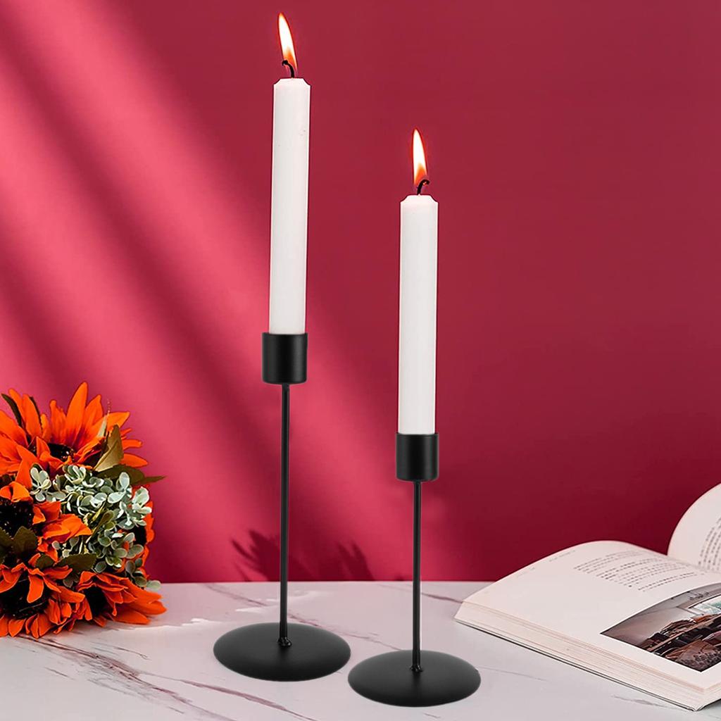 Candle Holder 2Pcs Metal Candlestick Holder for Taper Candle Decorative Black Candle Holder for Home Decor Wedding Dinning Party
