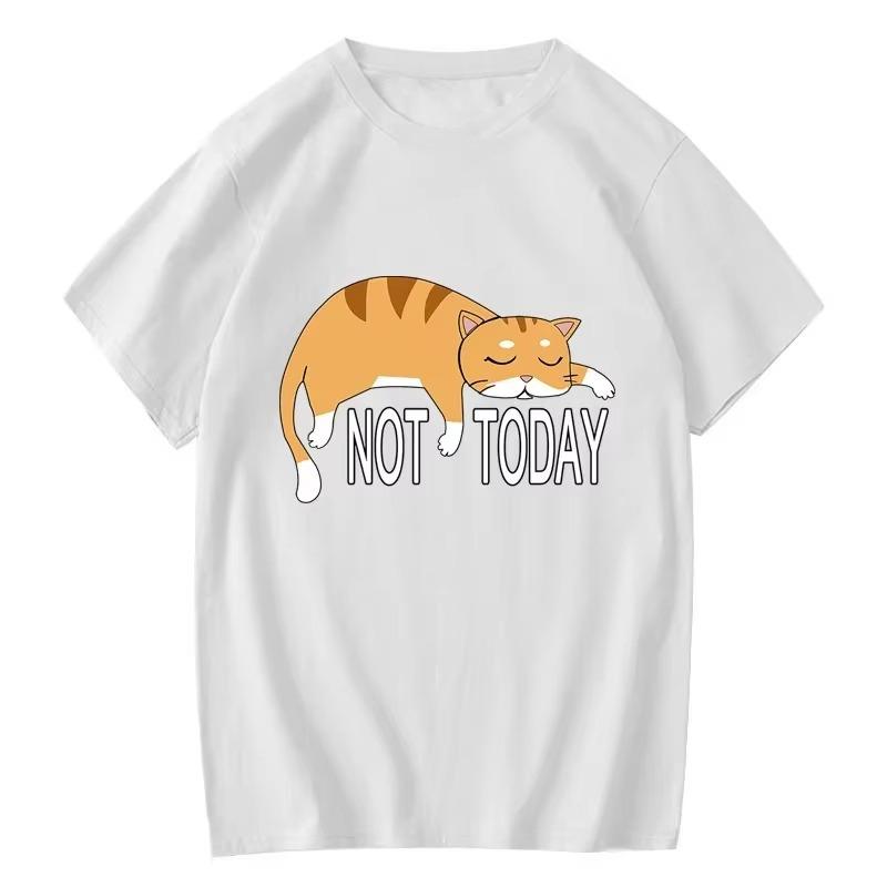 Summer Unisexs Tshirt High Quality Cotton Blend Funny Lazy Cat Printing Casual Cool Loose Oneck H
