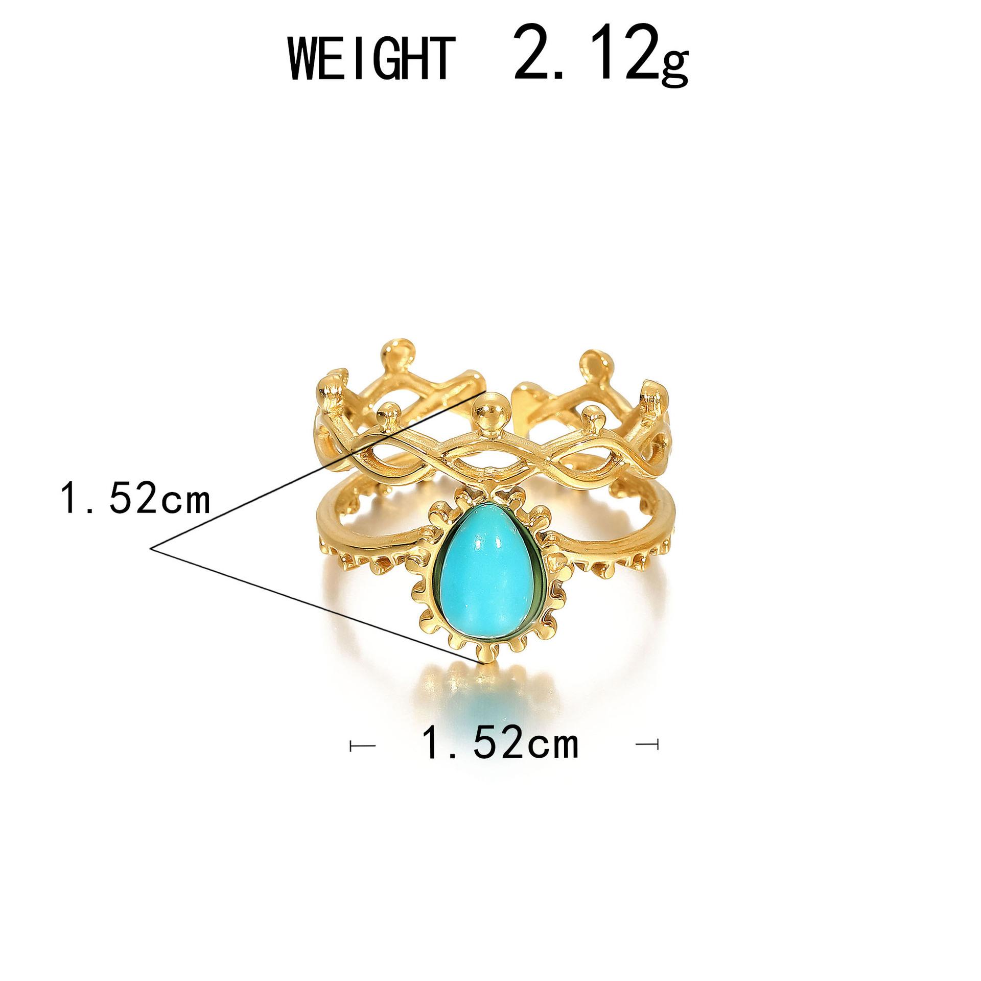 Кольцо из нержавеющей стали, Вакуумное покрытие 18K золотом, Бирюзовый руль, Открывающий солнце браслет