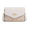 Envelope 12 Logo Patchwork Design Signature Coated Canvas Wallet Crossbody Shoulder Bag Mini Women's White with Khaki
