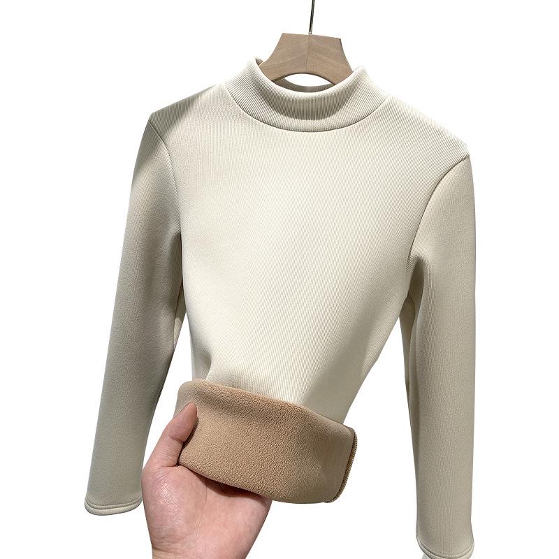 H331 Women's Slim Fit Knitted Half Turtleneck Sweater - Plus Velvet, Warm Long Sleeve Top for Autumn and Winter