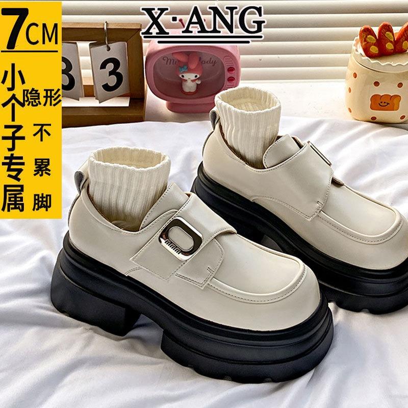 Coarse heel small leather shoes, genuine leather children's muffin shoes, thick sole heightening, small women's shoes, single shoes